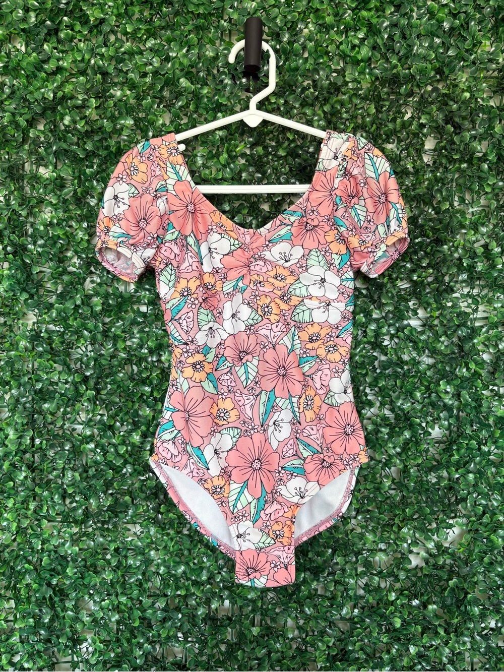 Cat & Jack Pink Floral Puff-Sleeve One-Piece Swim